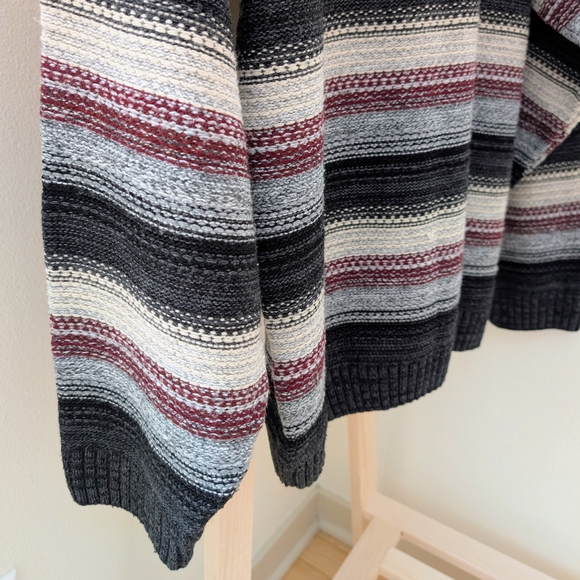 Vintage Striped Textured Patterned Crewneck In Sweater In Dark Gray/Burgundy - Picture 8 of 8